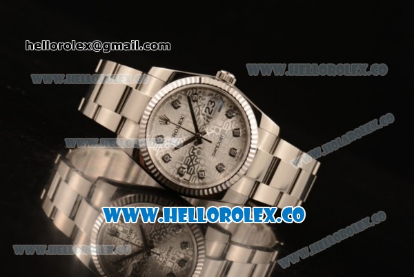 Rolex Datejust Clone Rolex 3135 Automatic Stainless Steel Case/Bracelet with Silver Dial and Diamonds Markers - 1:1 Original (MARK F) - Click Image to Close